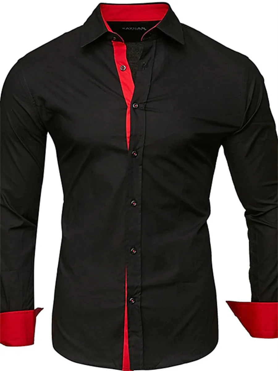 Men's shirt slim fit long sleeve lapel shirt business office fashion solid color black red daily casual men's tops XS-6XL size