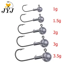 JYJ 10pcs 1g 1.5g 2g 3g 3.5g fishing hook jig head sharp hook matched with soft lure bait for perch bass pike and catfish