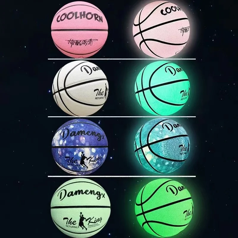 Light Up Basketball Ball for Night Game Gift, Regular Hygroscopic Streetball, Glow in the Dark, Size 7, Size 6, Size 5