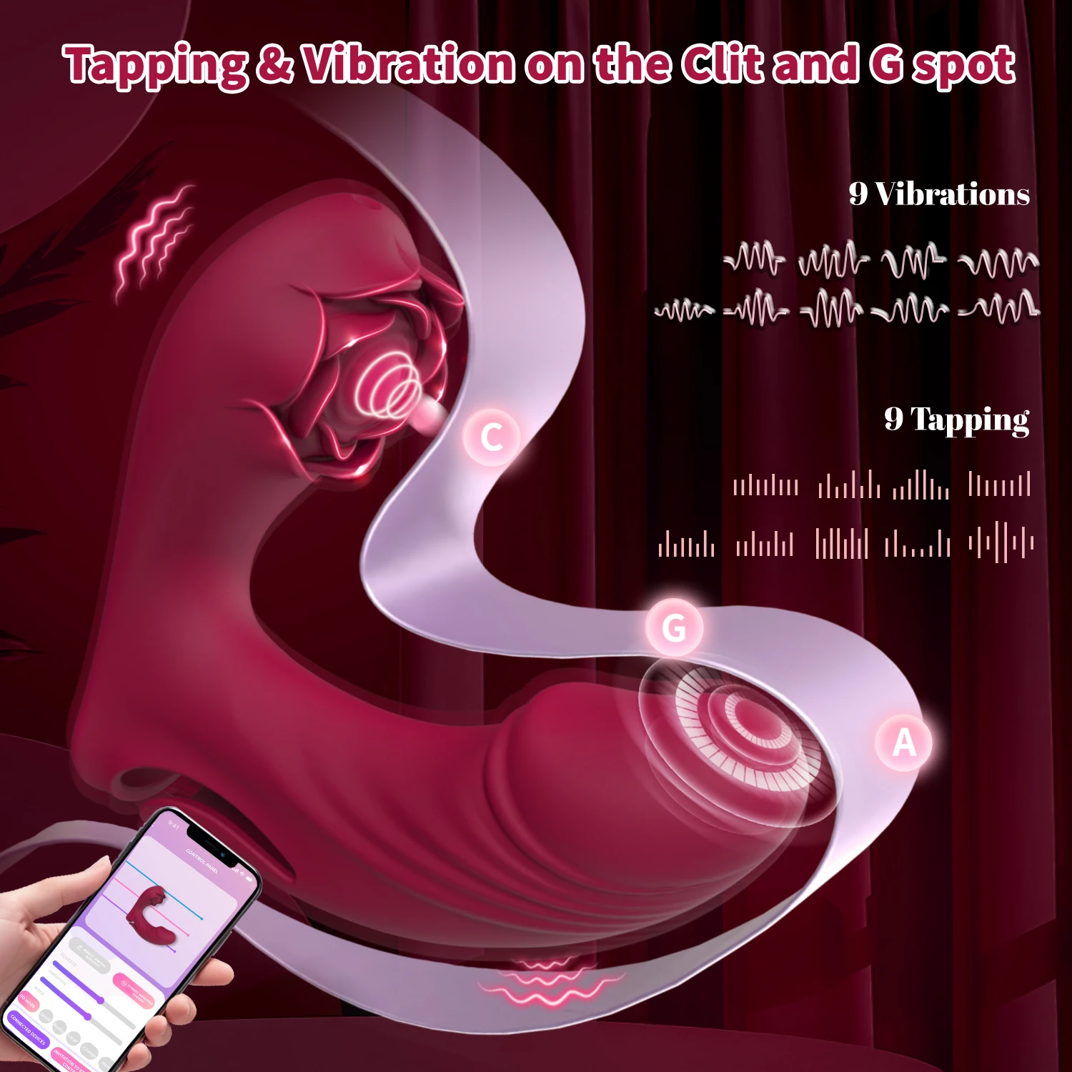 APP Remote Finger Vibrator 9 Vibration + Tapping Dual Clit & G-Spot Stimulator Rechargeable Adult Sex Toy for Women & Couples 2