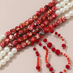 New Gothic Style Pearl And Bloody Nice Beads Shorts Choker Necklace For Women Punk Layered Bead Chain Necklace Collar Jewelry