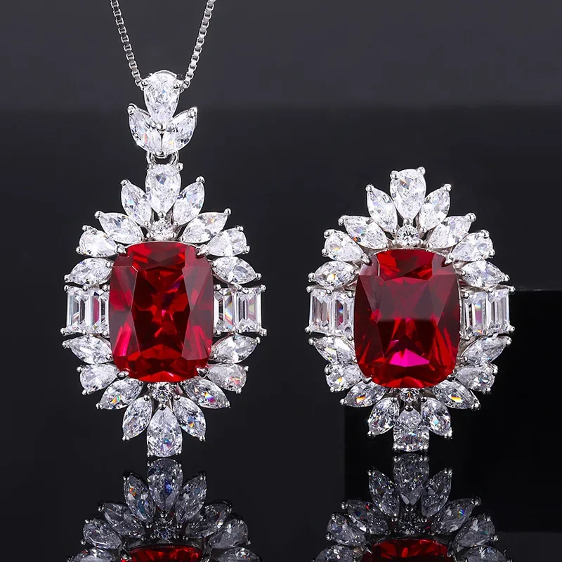 18K Gold Set with PT950 Platinum Pigeon Blood Ruby Pendant Ring Exquisite Set for Women 12*16