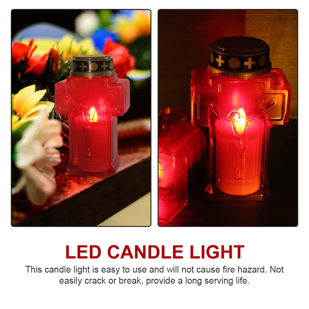 2 Pcs LED Electronic Candles Jesus Cross Theme Night Light Bulb Flameless Reusable Plastic Lamps Prayer Decor Bedroom Living