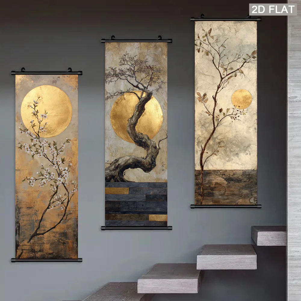 Branches, Golden Moon Scrolls, Tapestries, Wabi Sabi Hanging Paintings, Posters, Decorations For Living Rooms, Homes, And Rooms