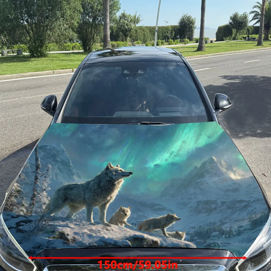 Magnificent Aurora Wolf Family Print car hood stickers, waterproof self-adhesive, scratch resistant, easy to stick, durable car