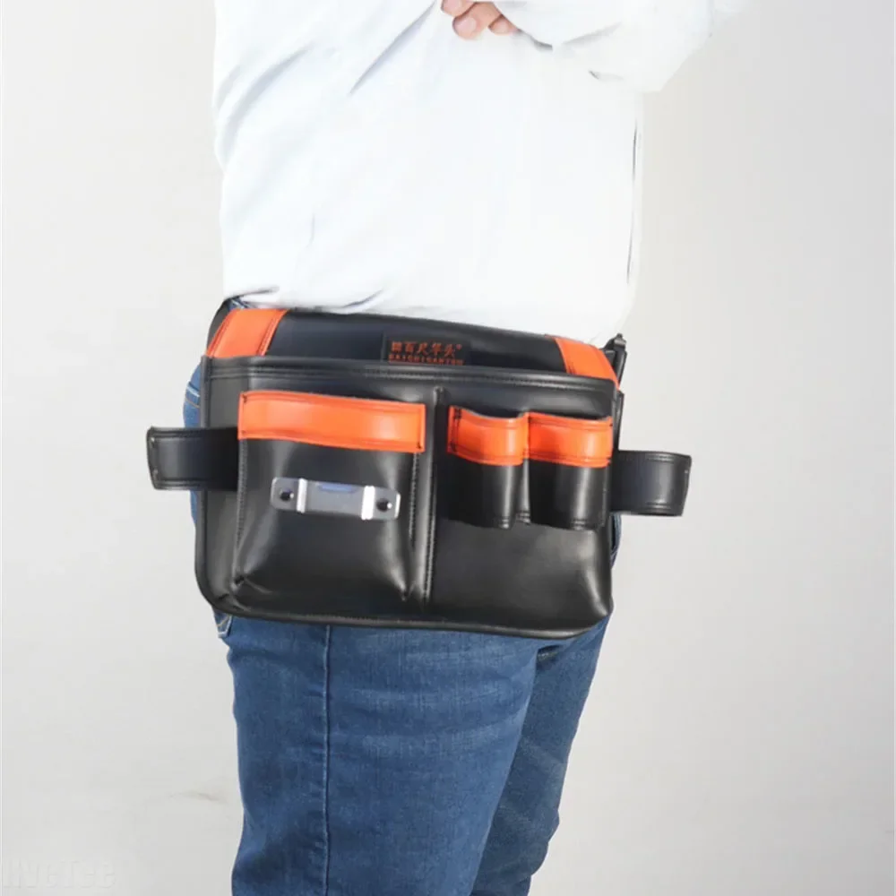 Leather Tool Waist Bag,with Insert Pockets,Portable Tape Measure Hammer Wrench Holder for Electrician Carpenter,Waist Belt Pouch