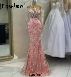 2023 Aso Ebi Arabic Pink Mermaid Prom Dresses Crystals Evening Formal Birthday Engagement Party Gowns Dresses Robes De Soiree