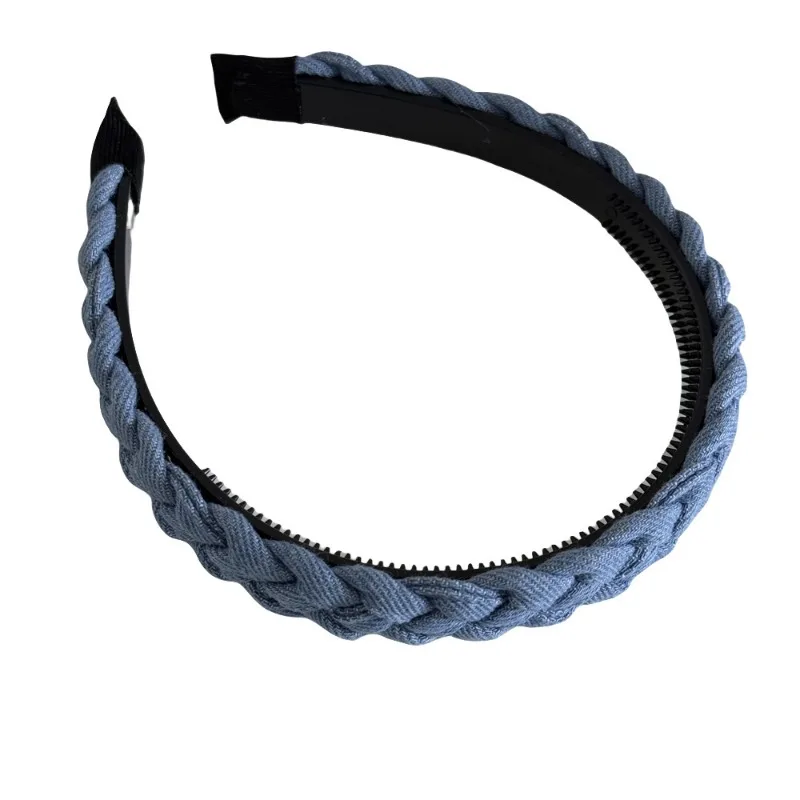 Denim Color Twist Fabric Headband with Teeth Fixed All-Matching Girlish High Sense Mori Sweet Hairpin Hair Hoop