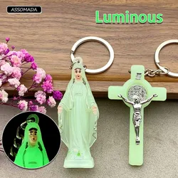 Luminous Cross Jesus Keychains Virgin Mary Key Chains For Women Men Gift Noctilucent Catholic Christian Religion Crosses