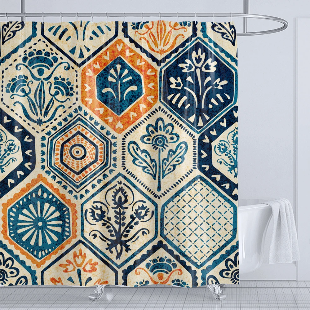 

Bathroom Art Bohemian style Shower Curtain Medieval Minimalist Art Boho Polyester Fabric Bath Curtain 180x180CM with 12 Hooks