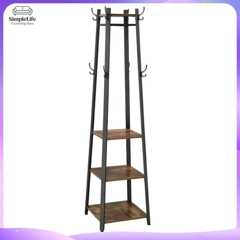 Vintage Metal Coat Rack Stand 4 Tier Hallway Tree with Double Hooks for Jackets Scarves Bags Heavy Duty Freestanding Storage