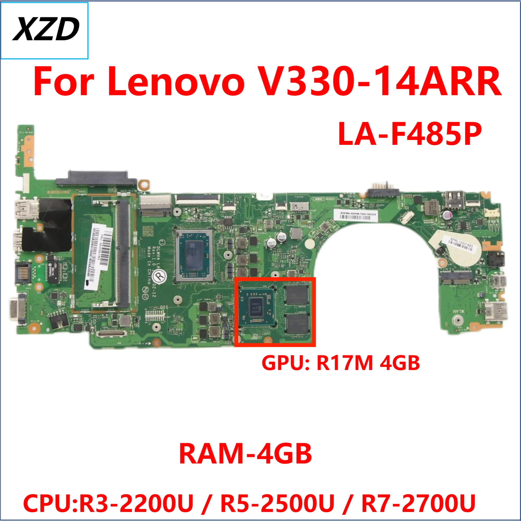 LA-F485P Mainboard  For Lenovo V330-14ARR Laptop Motherboard With R3 R5 R7 CPU 4GB-RAM 100% TEST OK