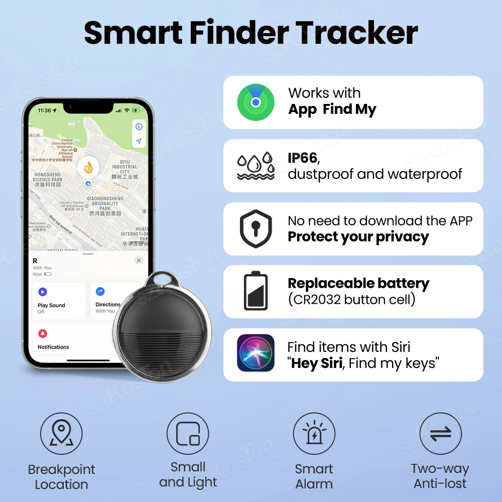 GPS Tracker For IOS Smart Bluetooth-compatible Mini GPS Locator Wallet Key Pets Finder Anti Lost Device Work with Find My APP