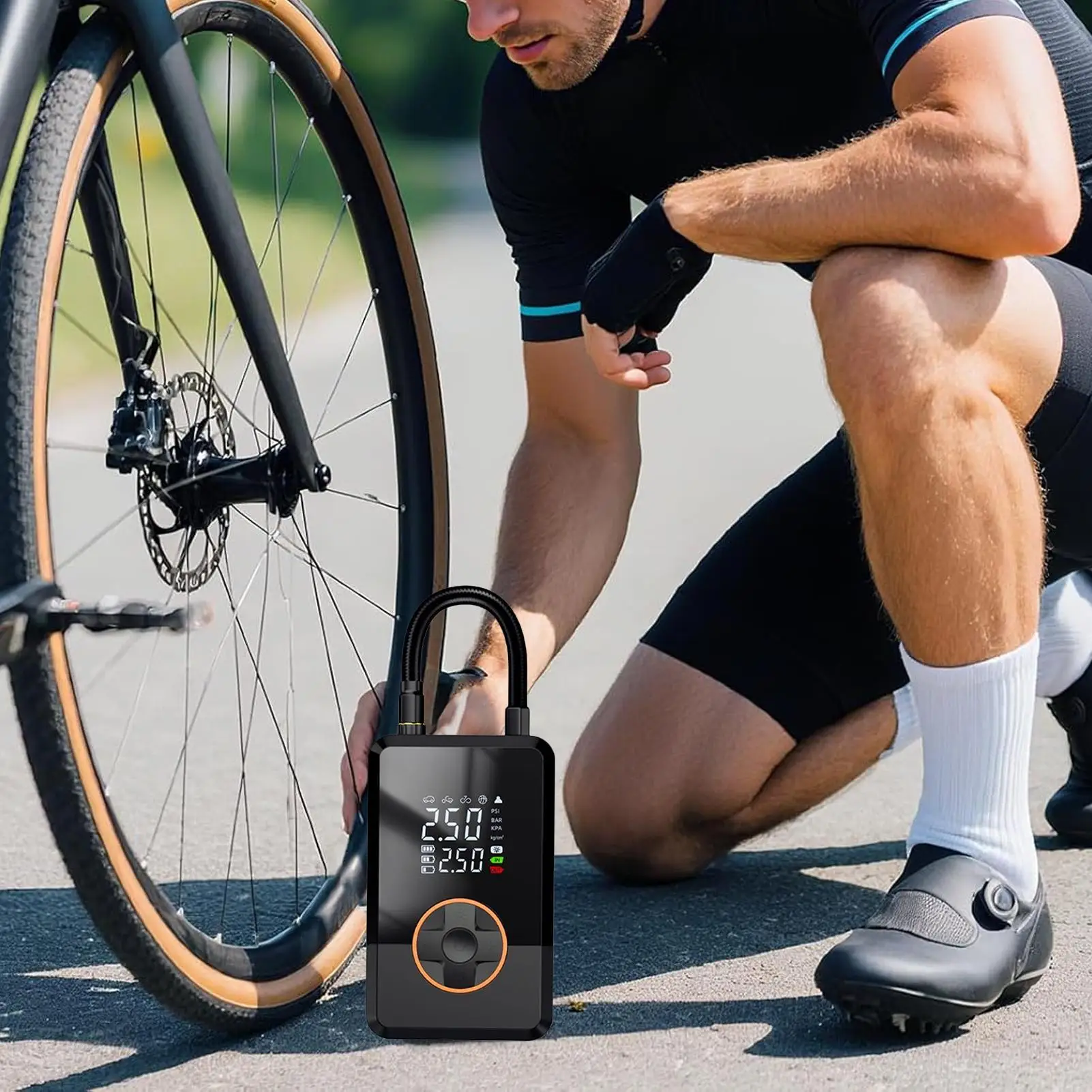 Air Compressor Portable 130 PSI Portable LED Tire Inflator Motorcycle Air Pump For Car Bike Auto Truck Road Outdoor Balloon Ball
