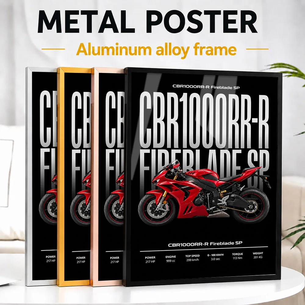 Japanese CBR1000RR-R Fireblade SP Grand Prix Red Motorcycle Framed Metal Print Customized Garage Heritage Wall Art For Workshop