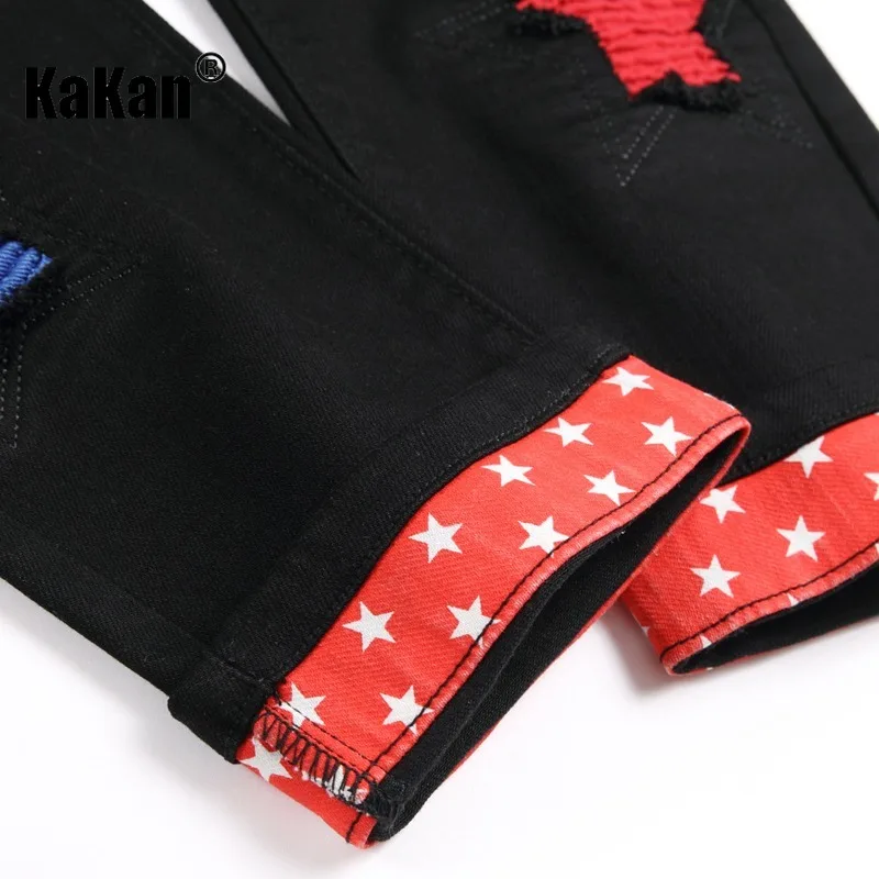 Kakan - Original European and American Personalized Colorful Embroidered Jeans, Slim Fit Elastic Cuffed Denim Pants K87-F856