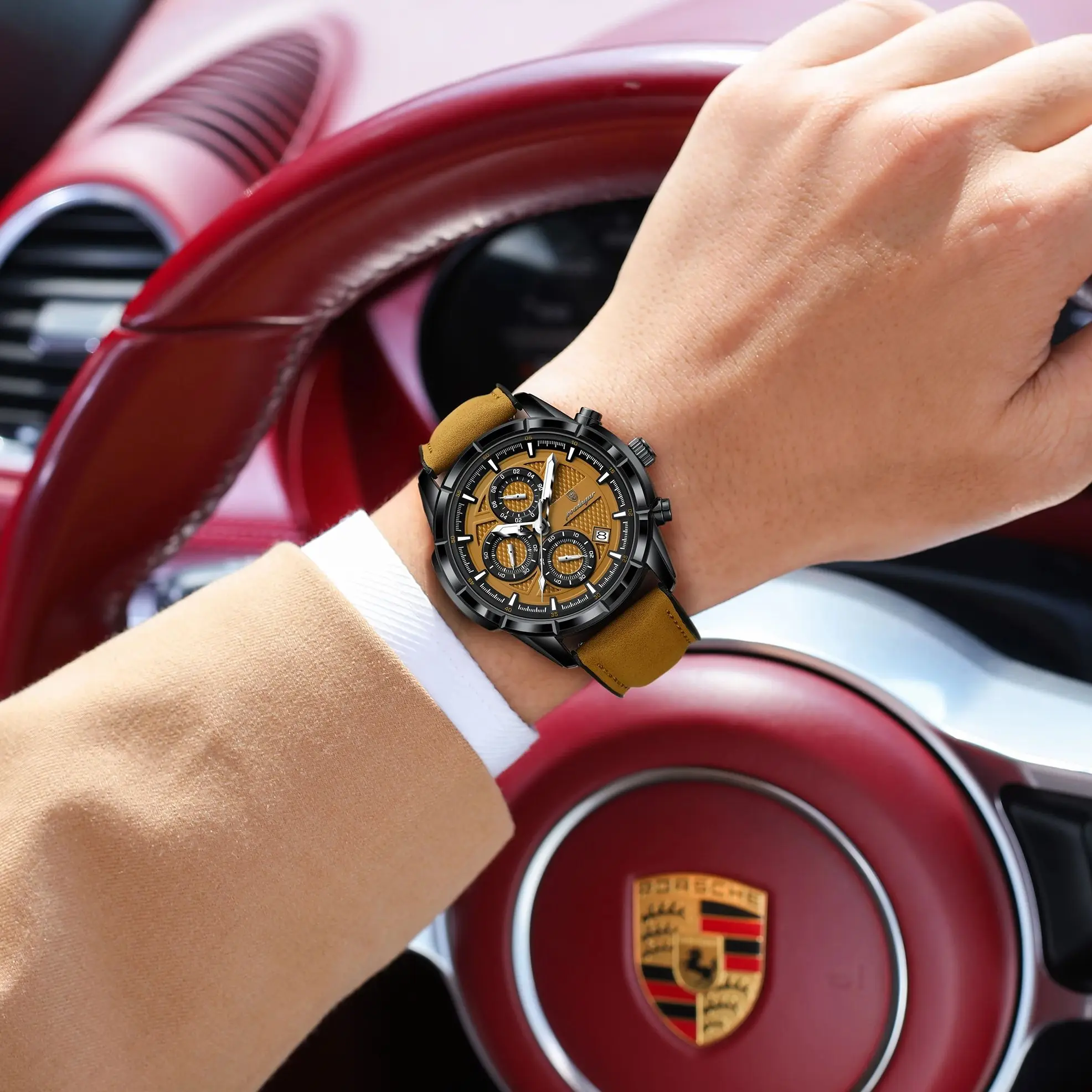 POEDAGAR الفاخرة أفضل الرجال ساعة اليد الكوارتز الأصلي جلدية ساعات رجالية تاريخ كرونوغراف مقاوم للماء مضيئة رجل ساعة ذكر + صندوق #4