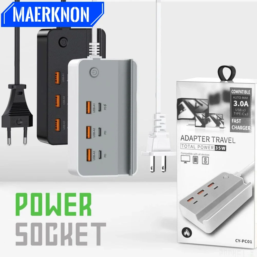 

2 In 1 35w 3 USB 3 Type C Ports Multifunctional Desktop Charging Station Fast Charging Multiple Charging Port For Travel