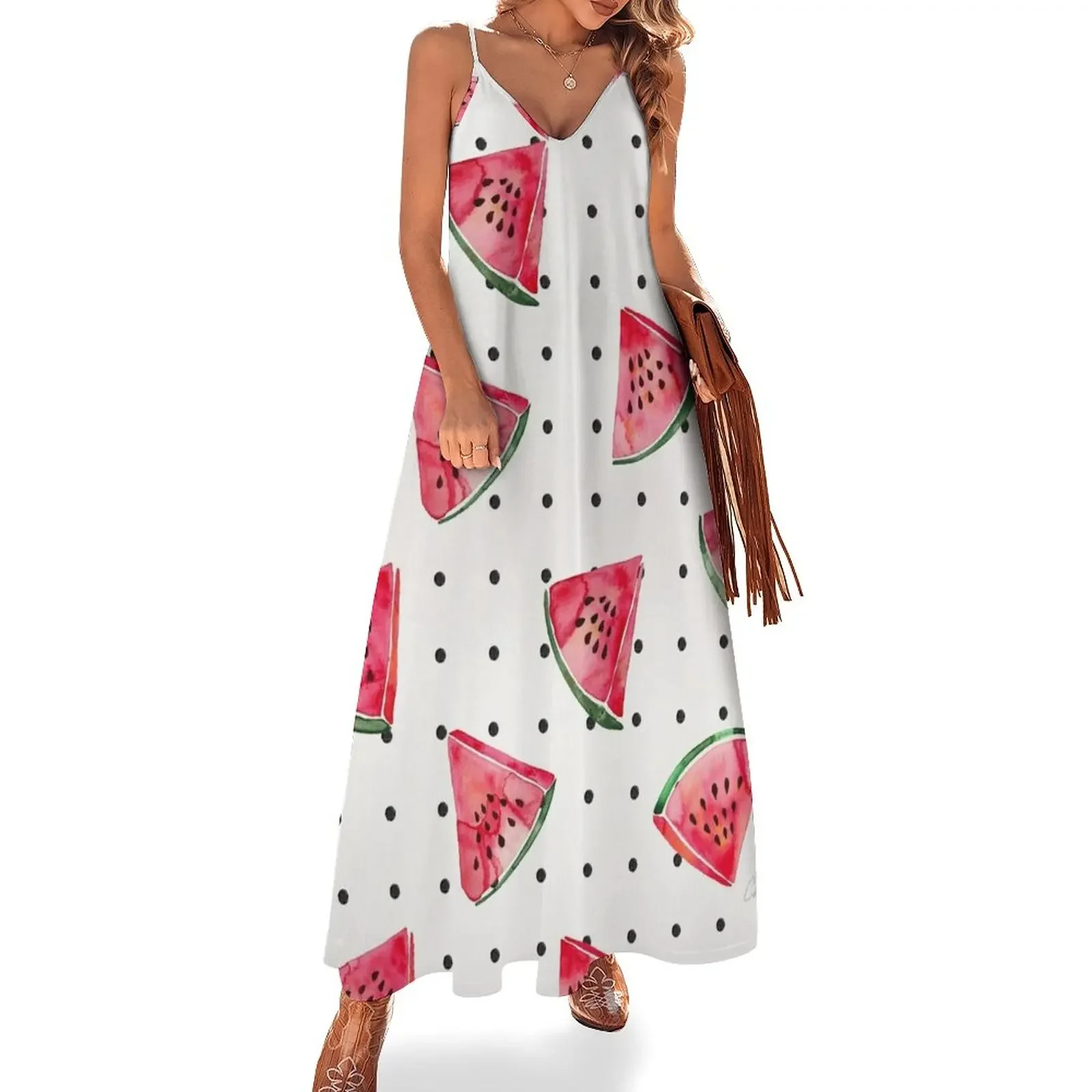 

Watermelon Polka Dots Sleeveless Dress women's summer dress 2025 Women's summer long dress