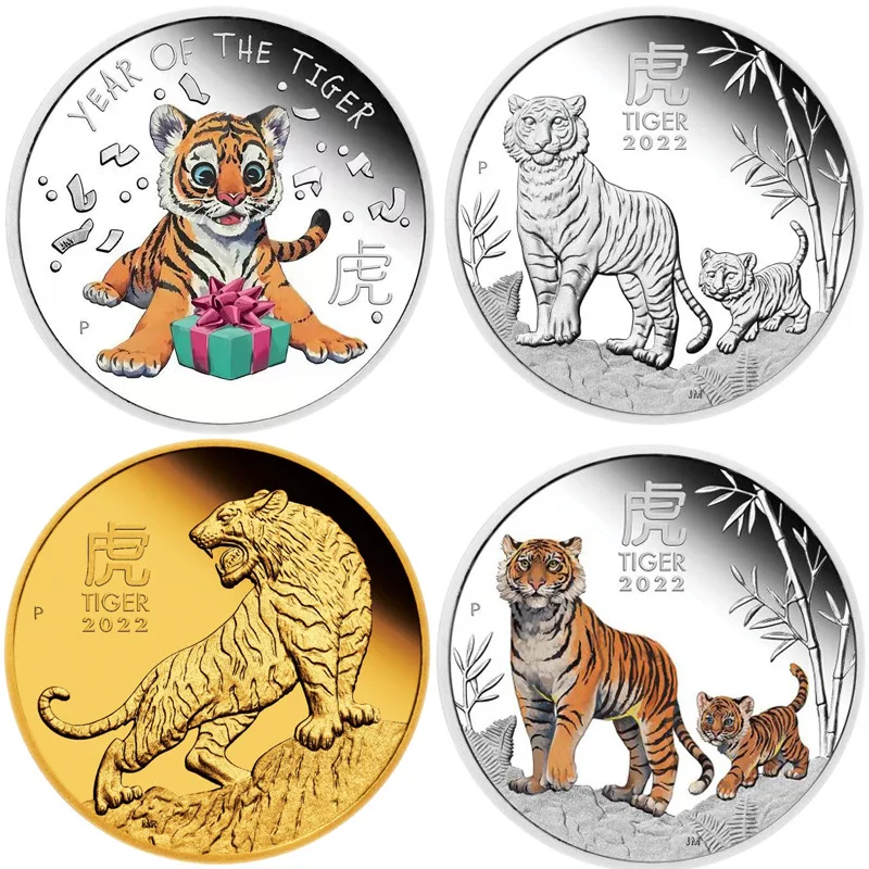 Moneda conmemorativa de tigre, artesanía, medalla conmemorativa del año australiano del tigre, moneda conmemorativa del zodiaco, 2022