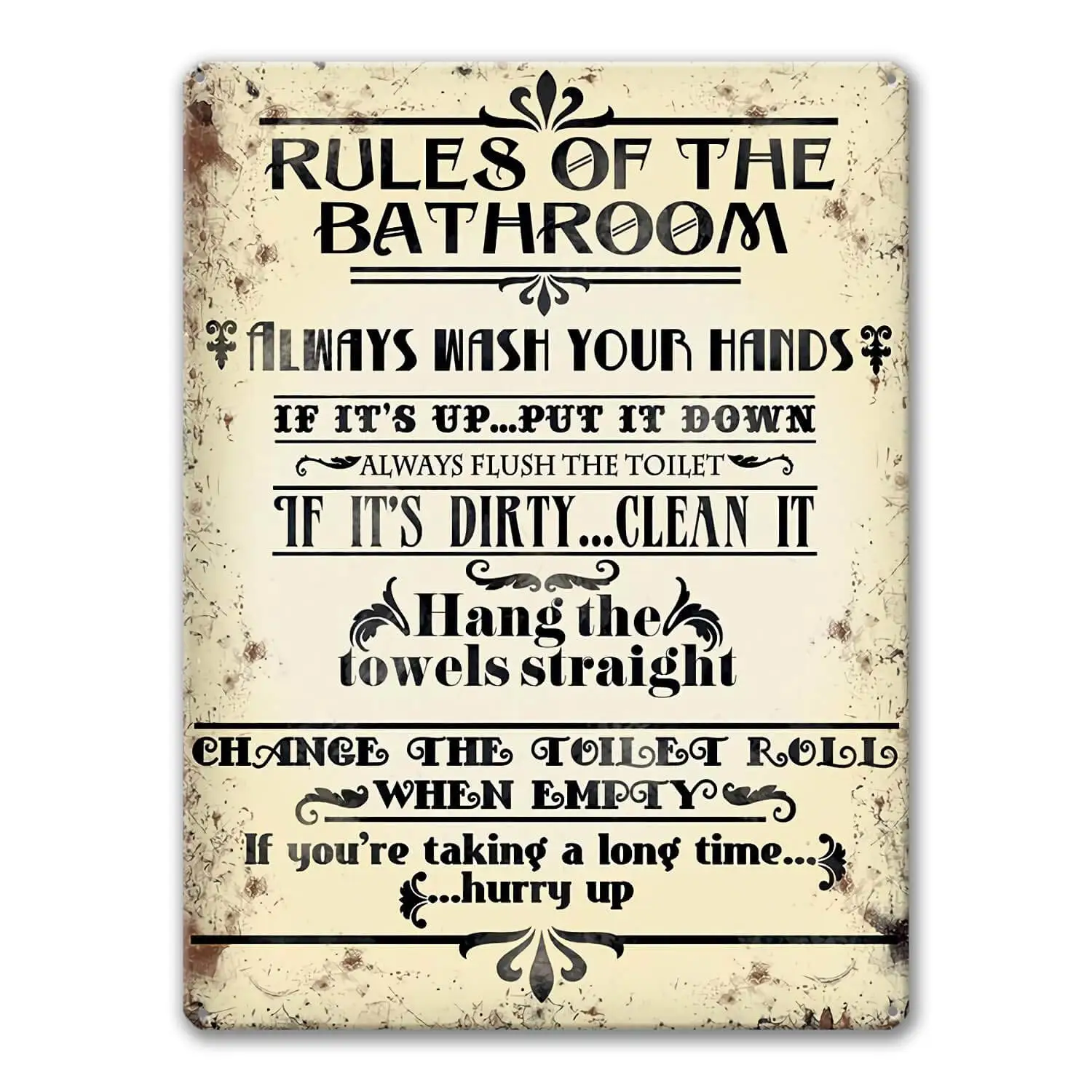 Agedsign Bathroom Rules Sign, Farmhouse Bathroom Decor Wall Art Vintage Metal Tin Signs Funny 12 x 8 inches sign