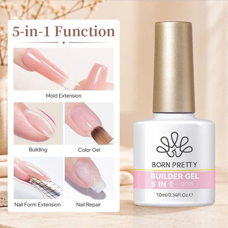 BORN PRETTY 10ml 5-IN-1 Builder Gel Jelly Color Quick Construction Gel Nail Polish for Manicure Semi Permanent BuildingNail Gel