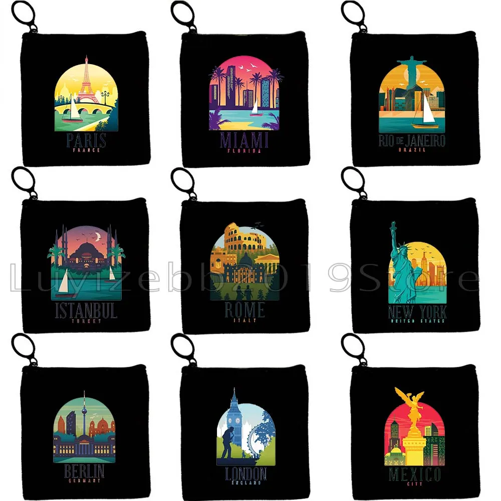 برشلونة برلين هافانا اسطنبول لندن المكسيك ميامي ميونيخ نيويورك باريس ريجيكا روما طوكيو البندقية محفظة نسائية للعملات المعدنية مفتاح القضية الحقيبة