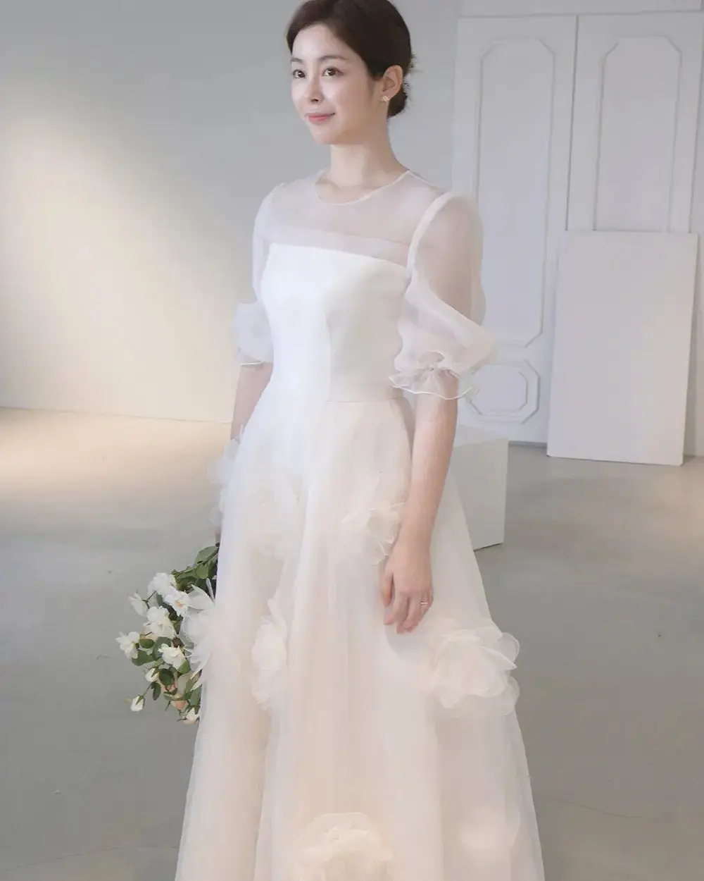 Customized Korea Garden Evening Dresses Puffy Short Sleeves Formal 프롬드레스  Ankle Length Elegant Prom Growns Party Women Bride