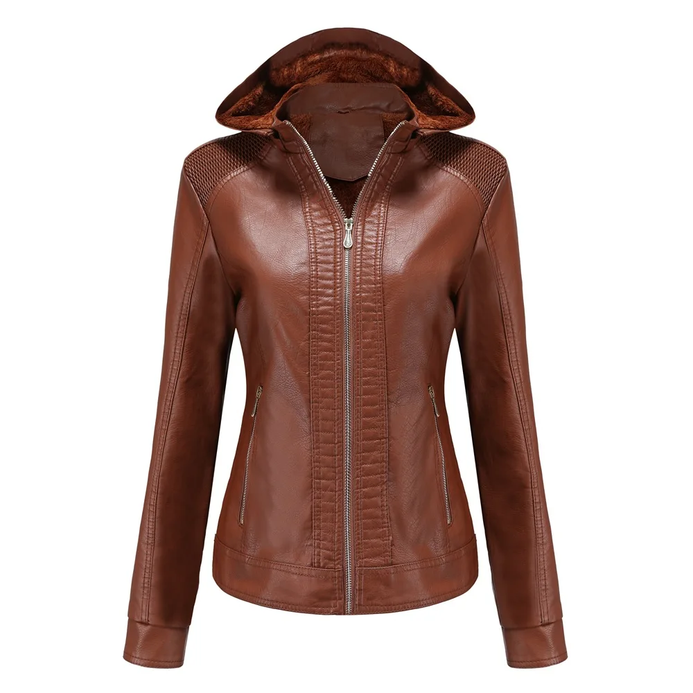 Nice Pop European and American autumn and winter women\'s clothes detachable hooded leather clothes women\'s Plush warm jacket