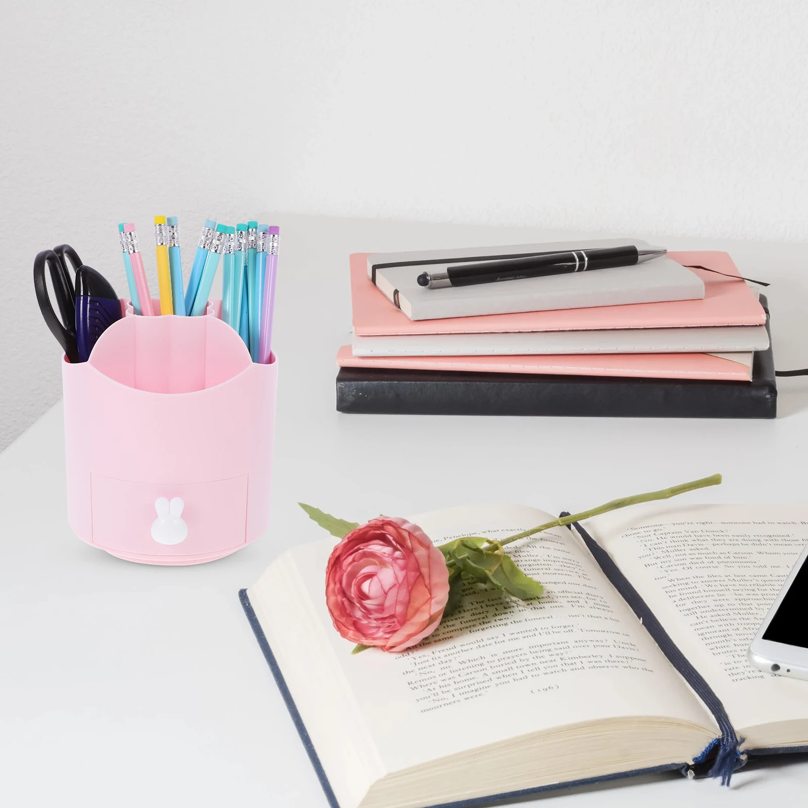 

Rotating Pen Holder Makeup Brushes Desktop Storage Convenient Pencil Organizer Compartment Stationary Multifunction Student