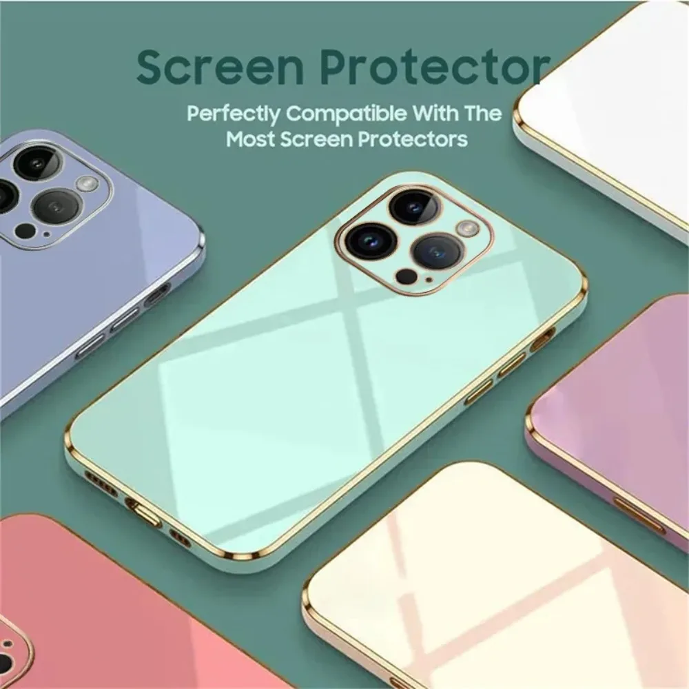 Plated Soft Phone Case For iPhone 17 Air 16 E 15 14 13 12 11 Pro Max Plus Mini Shockproof Silicone Lens Protect Wristband Cover