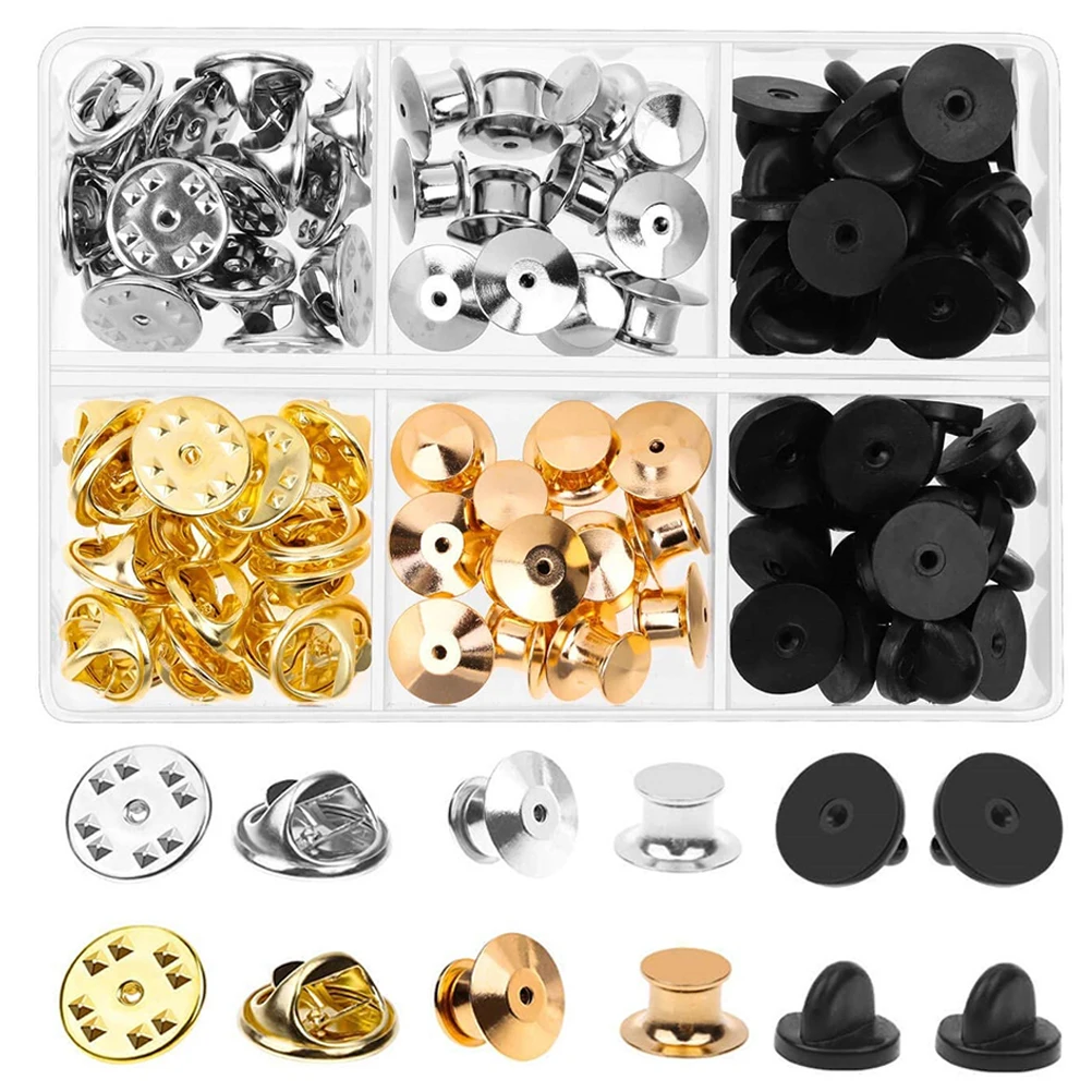 

84pcs Metal Pin Keepers Multi-Use Decorative Pin Back Clasp Replacement Flat Round Clasp For Brooches Badges Lapel Pins Strong