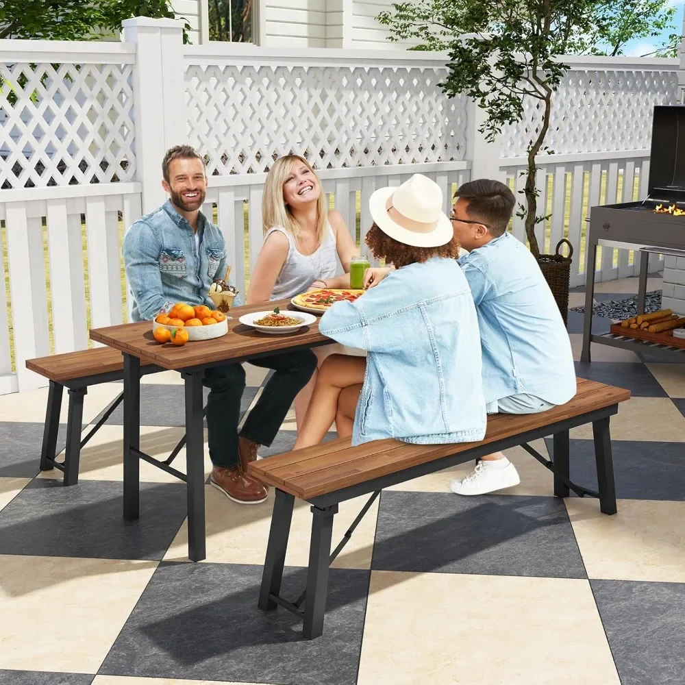 Outdoor Dining Table With Benches for 4-6 Persons, No Assembly Foldable  Narrow Patio Dining Table