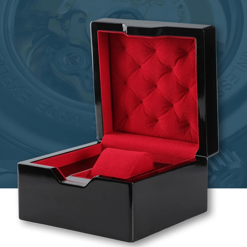 Black Watch Case Storage Box Luxury Timber Organizer Shockproof Safe Deposit Mysterious Surprise Boxes Packing