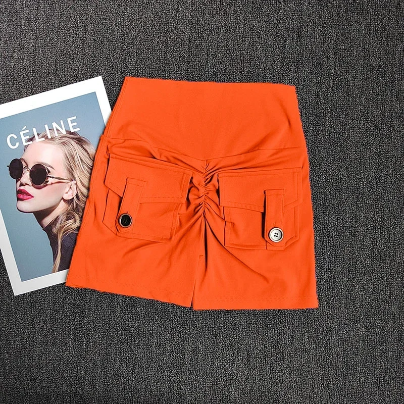 

High Waist Peach Hip Seamless Fitness Shorts with Pockets Women's Tight Sports Workout Running Shorts Gym Shorts Sportswear
