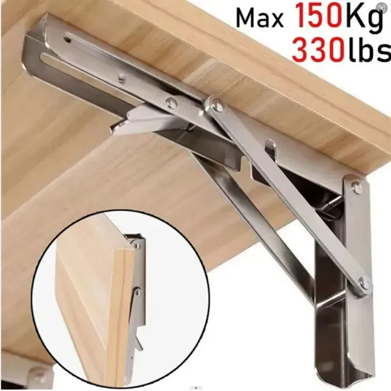 2PCS 10 Inch Folding Shelf Brackets Heavy Duty Stainless Steel Collapsible Bracket Max Load 300lbs Wall Mounted Shelf Hinges