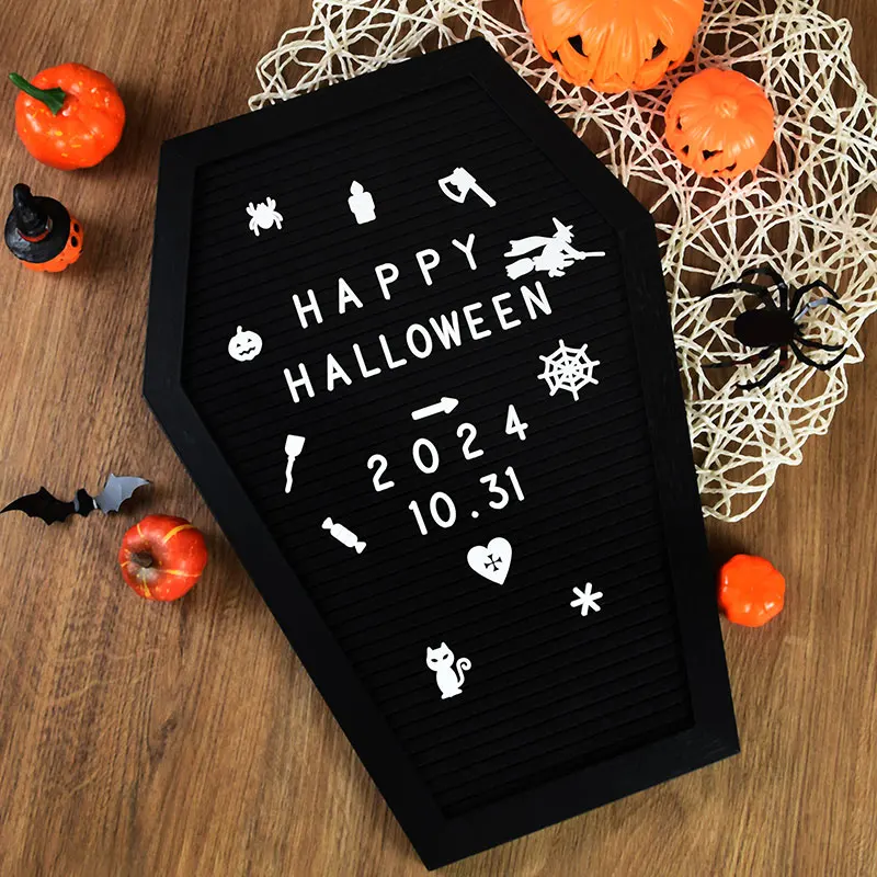 Halloween Coffin Letter Wood Messages Board Horror Chalkboard Signs Display Props Party Decorations With Letters Tripod Home Bar