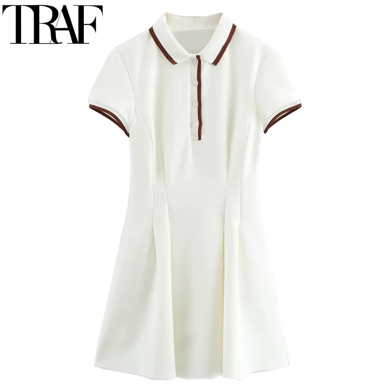 TRAF Womens Dresses 2025 Polo Shirt White Dress Women Fitted Short Sleeve Casual Women's Dresses Summer Ribbed Short Mini Dress