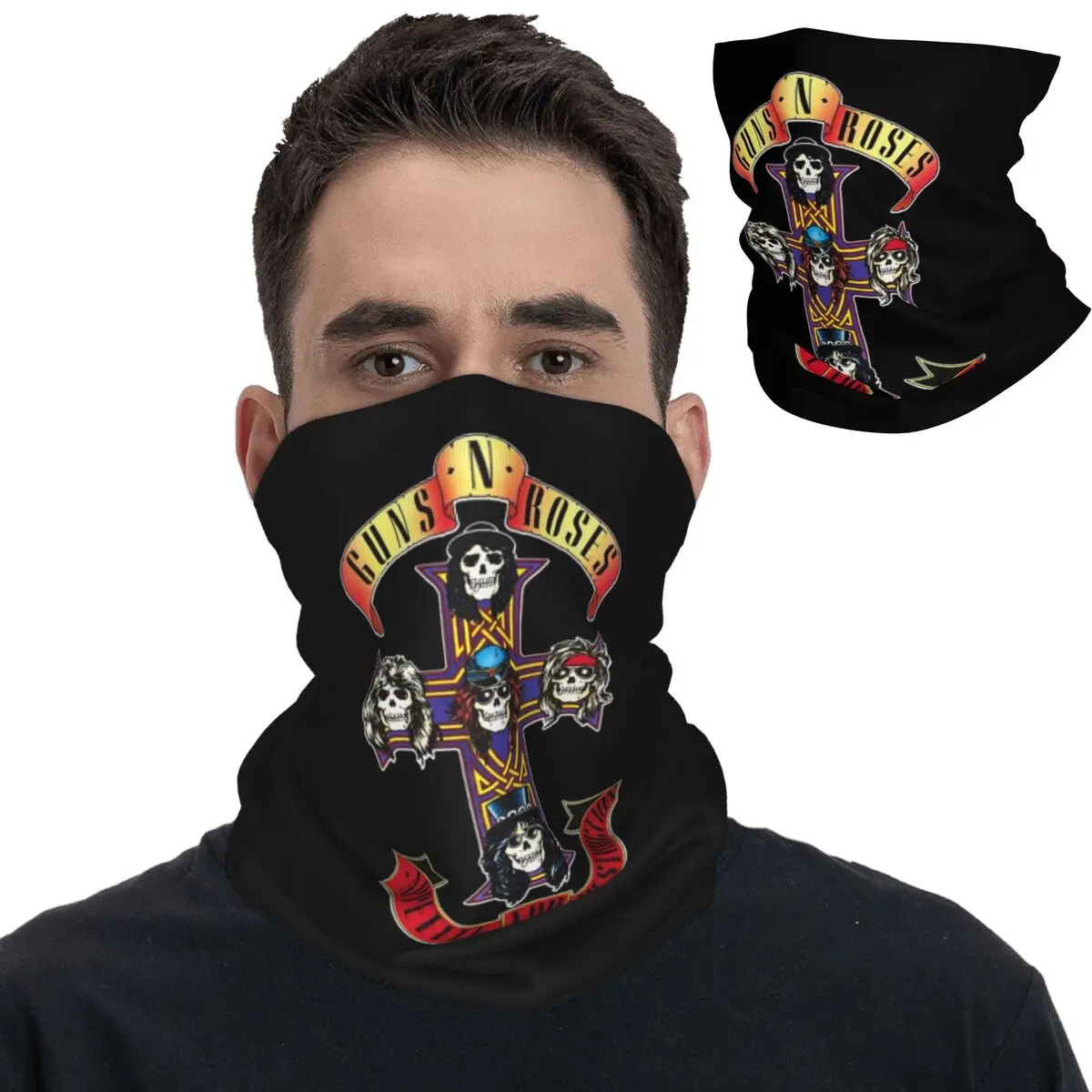 Guns N Roses Heavy Metal Bandana Neck Gaiter Printed Rose And Slash Balaclavas Mask Scarf Multi-use Headwear Unisex Adult Winter