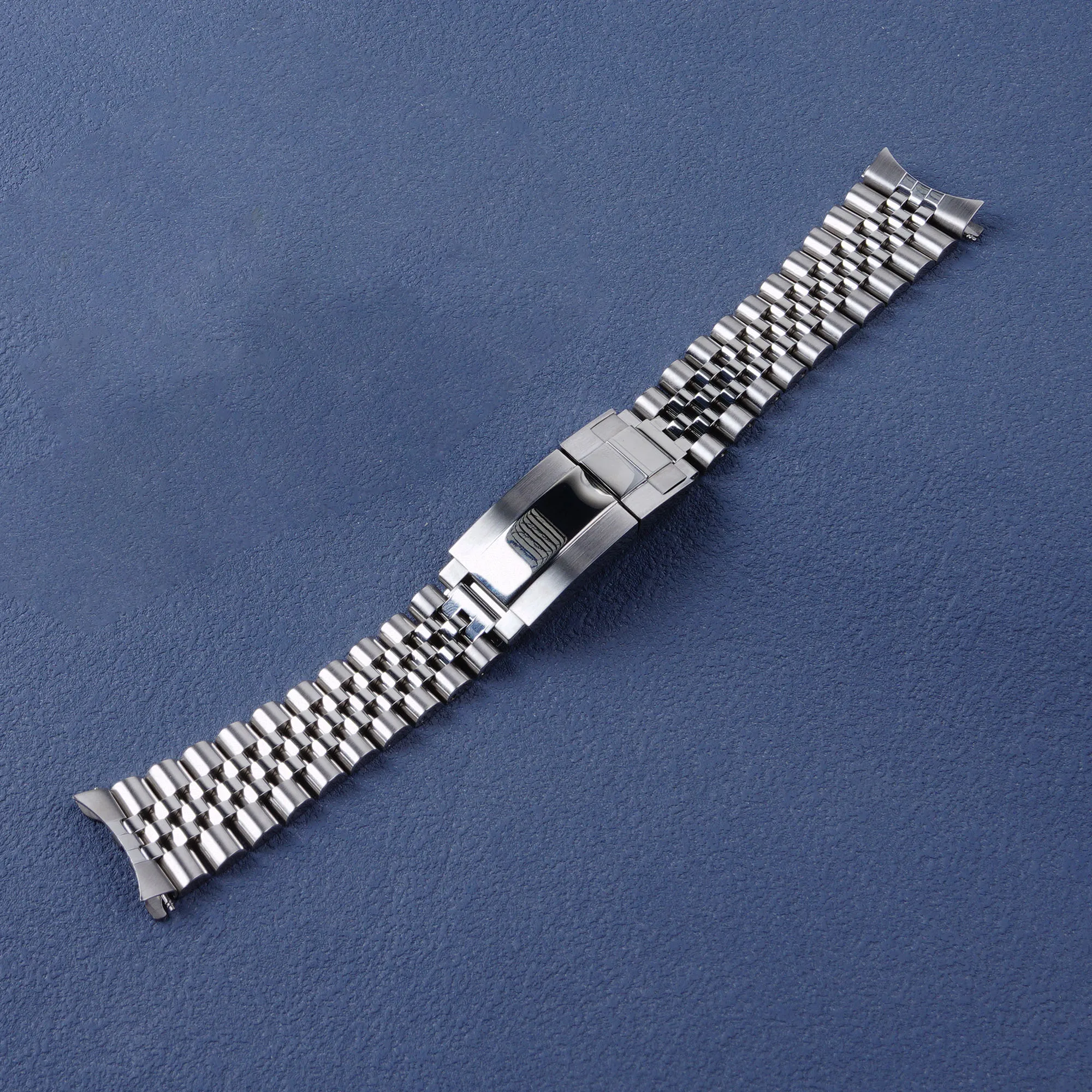 Rolamy 20mm Jubilee Hollow Endband with Oyster Deployment Clasp Stainless Steel Watch Band For Casio MTP1302