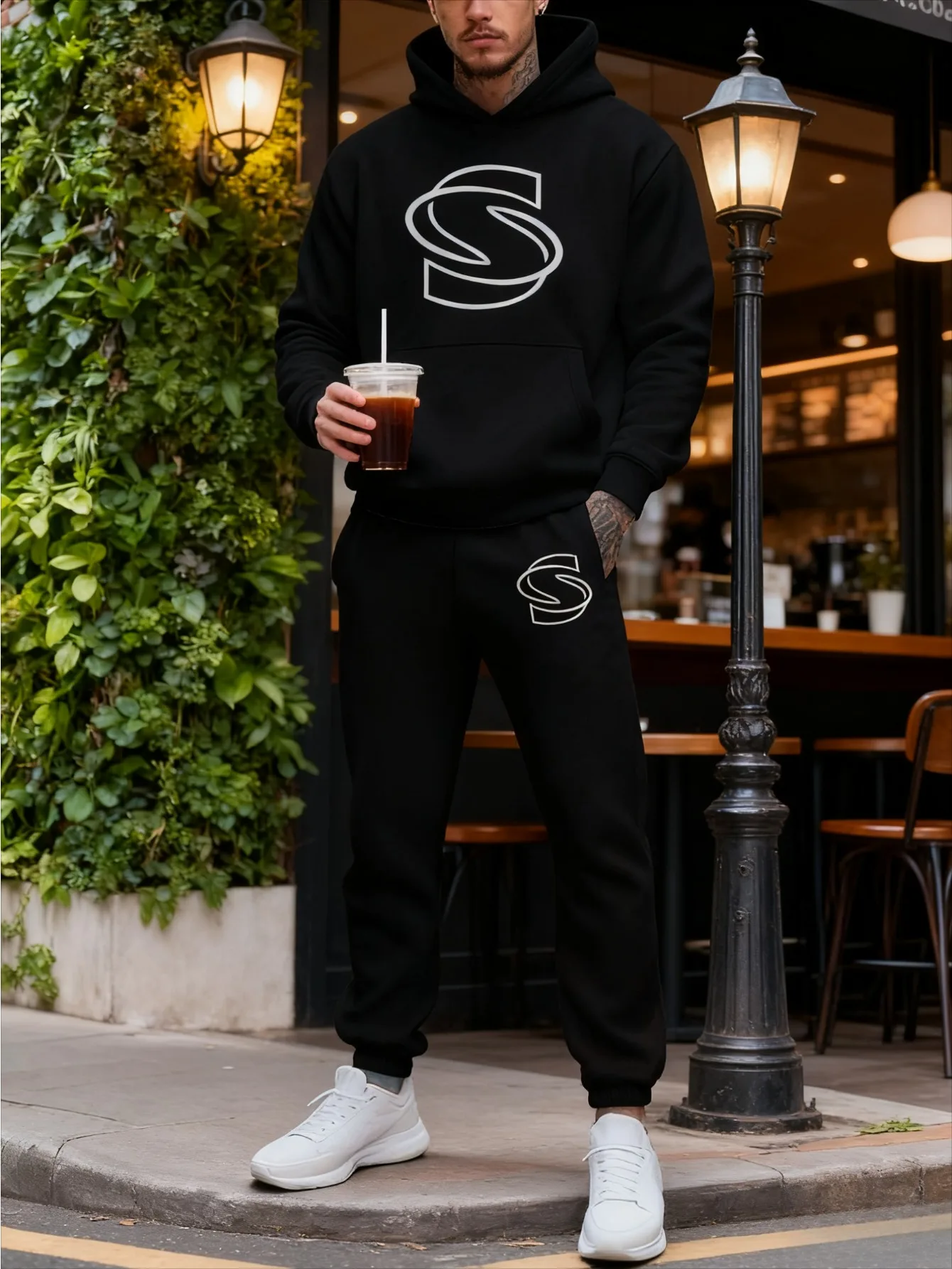 بدلة رياضية بغطاء للرأس بطباعة رقمية للرجال أوروبية وأمريكية - قماش سويت شيرت عالي الجودة وصديق للبشرة