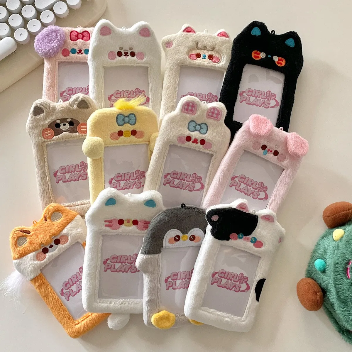 Kawaii Cartoon Animal Series Soft Plush 3 Inch Kpop Photocard Holder Photo Card Holder Bag Pendant School Stationery