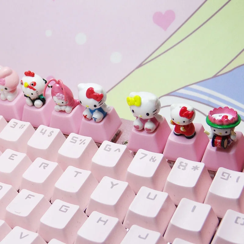 Cute Pink KT Cat Keycap Transparent PBT Personalized Customized Cartoon Key Cap for Mechanical Keyboard