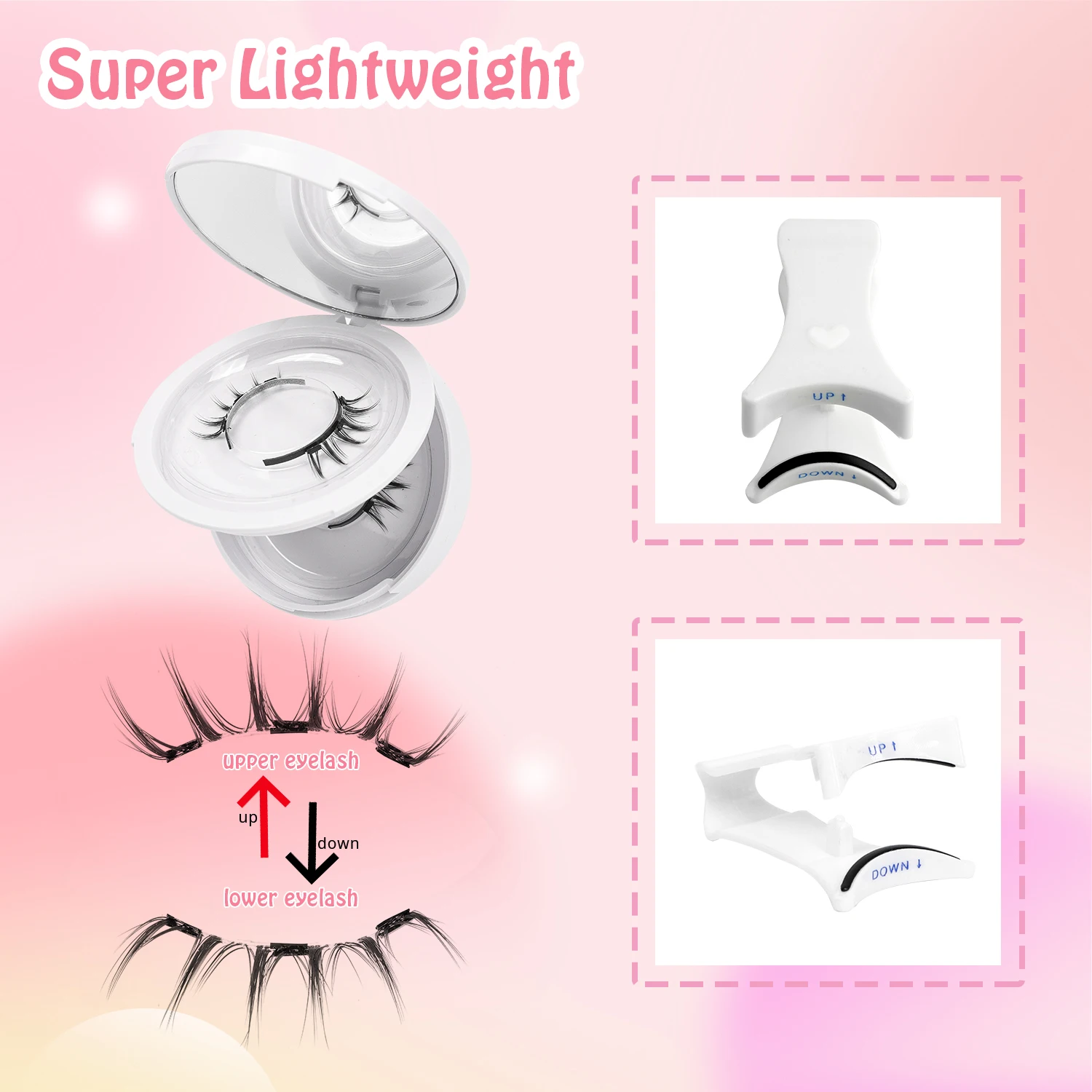 2 Pairs of Magnetic Eyelashes, Anime-Style Reusable Magnetic Eyelashes, Comes with Eyelash Curler and Mirror, Comic-Like, Little Devil Pointed Style False Eyelashes, Waterproof, No Glue Needed, Suitable for Sensitive Eyes view 2