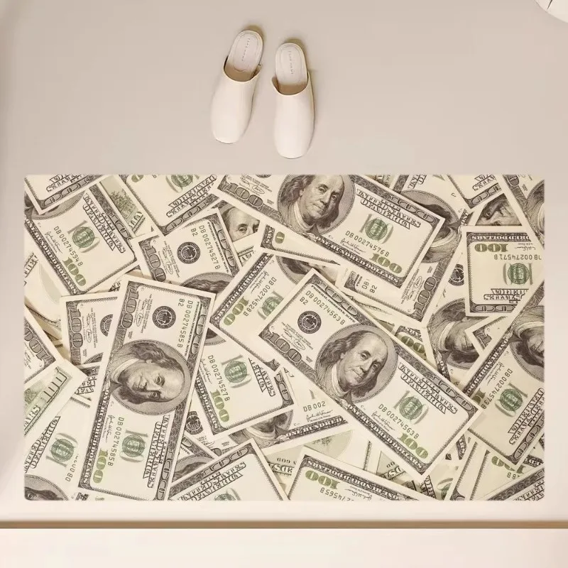 Creative Dollar Banknote Printing Carpet Diatom Mud Absorbent Quick Drying Floor Mat Entrance Bathroom Rug Home Decoration