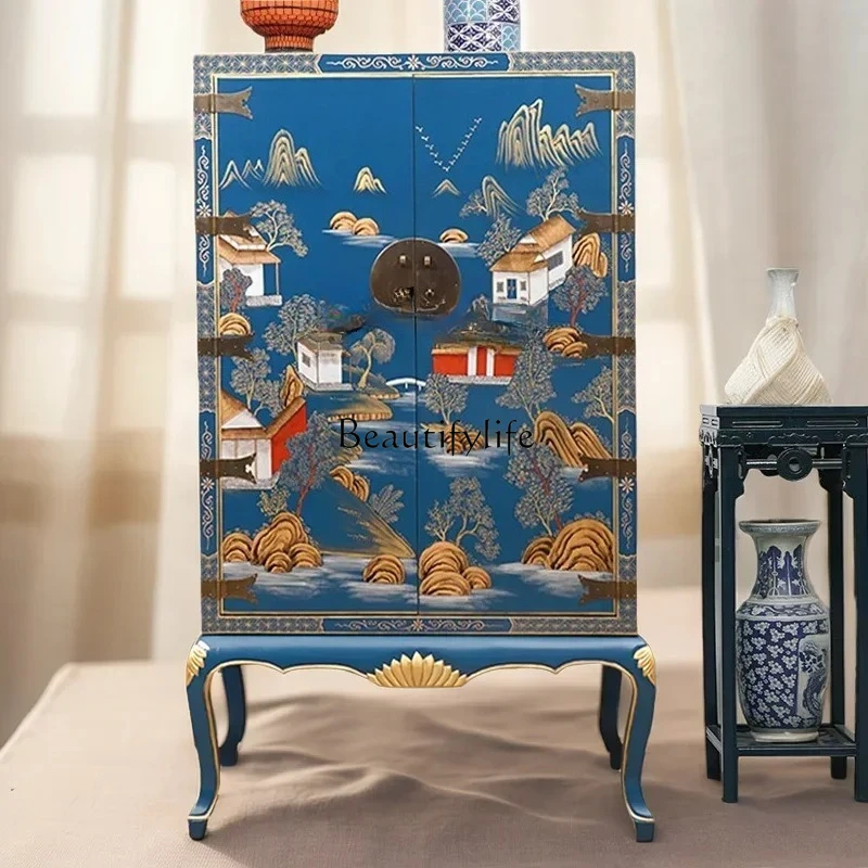 retro solid wood painted gold-painted wardrobe bedroom small apartment storage high cabinet household clothes cabinet