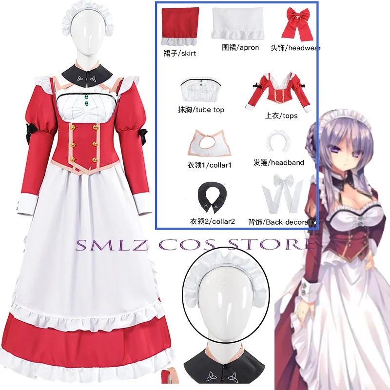 Game Hatred To Death In The House Horror Cosplay Galgame Mia Maid Dress Costume Headwear Suit for Woman Girl