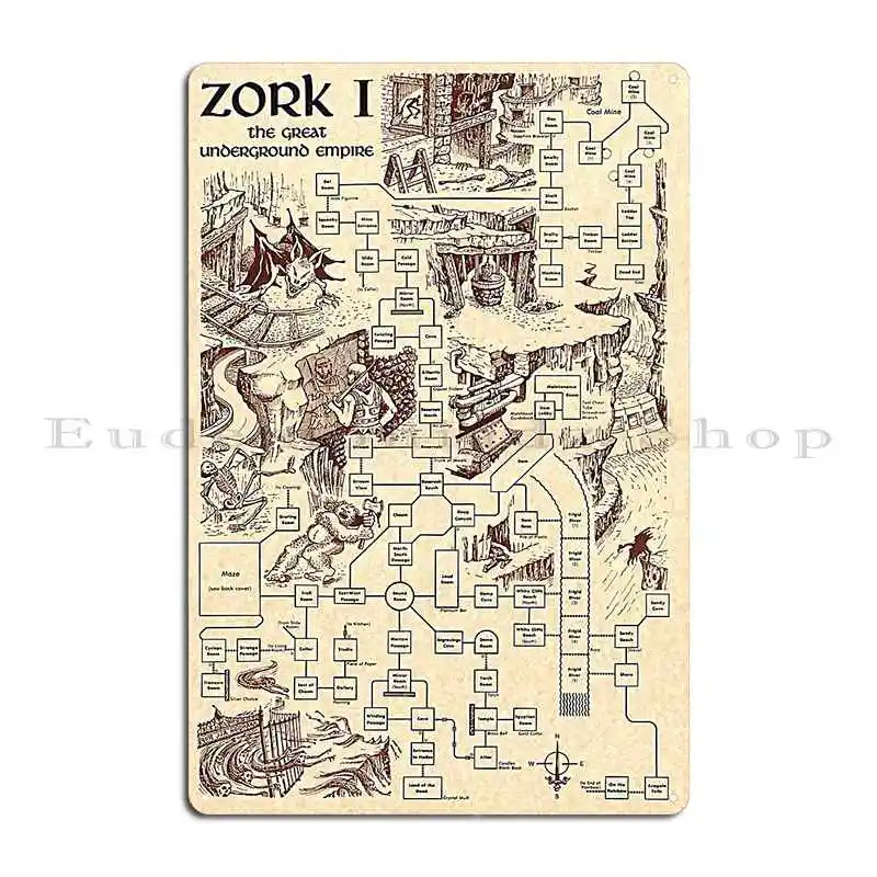 Zork Map Metal Sign Customize Club Printing Cave Rusty Tin Sign Poster