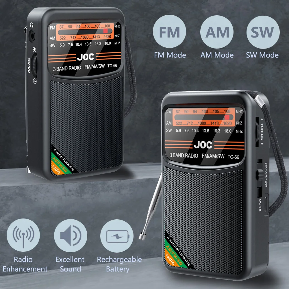 Portable Pocket Radio FM AM SW Rechargeable Batteries Shortwave 3 Band Supports Connecting Earphones Mini FM Receiver Radios