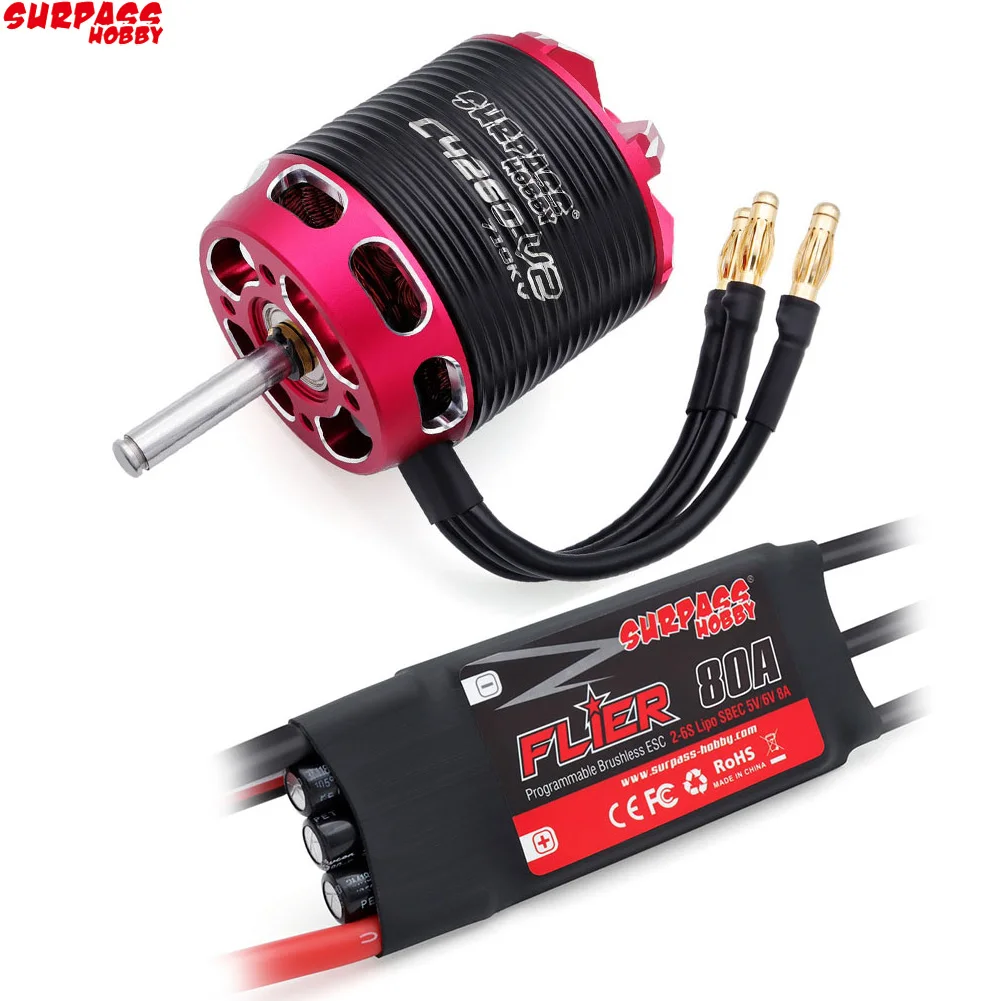 Surpass Hobby C4240 C4250 C4260 V2 Brushless Outrunner Motor 2-6S with 60A 80A Brushless ESC For RC Aircraft Plane Multicopter